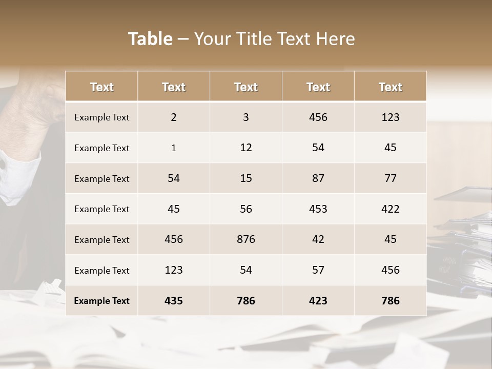 A Man Sitting At A Desk With A Pile Of Papers In Front Of Him PowerPoint Template