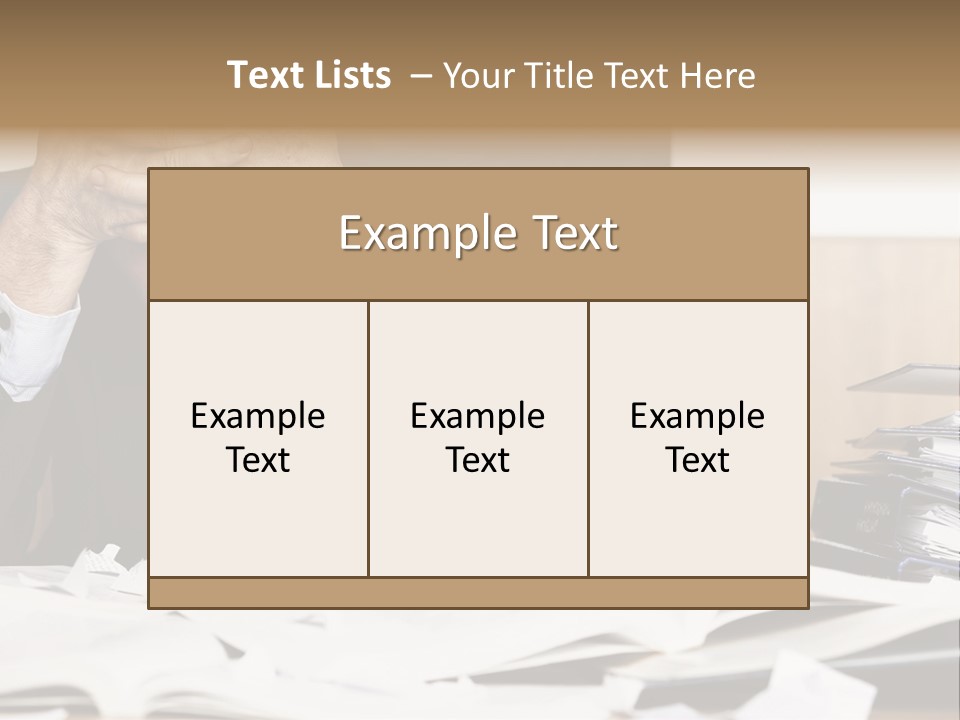 A Man Sitting At A Desk With A Pile Of Papers In Front Of Him PowerPoint Template