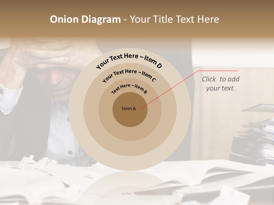 A Man Sitting At A Desk With A Pile Of Papers In Front Of Him PowerPoint Template