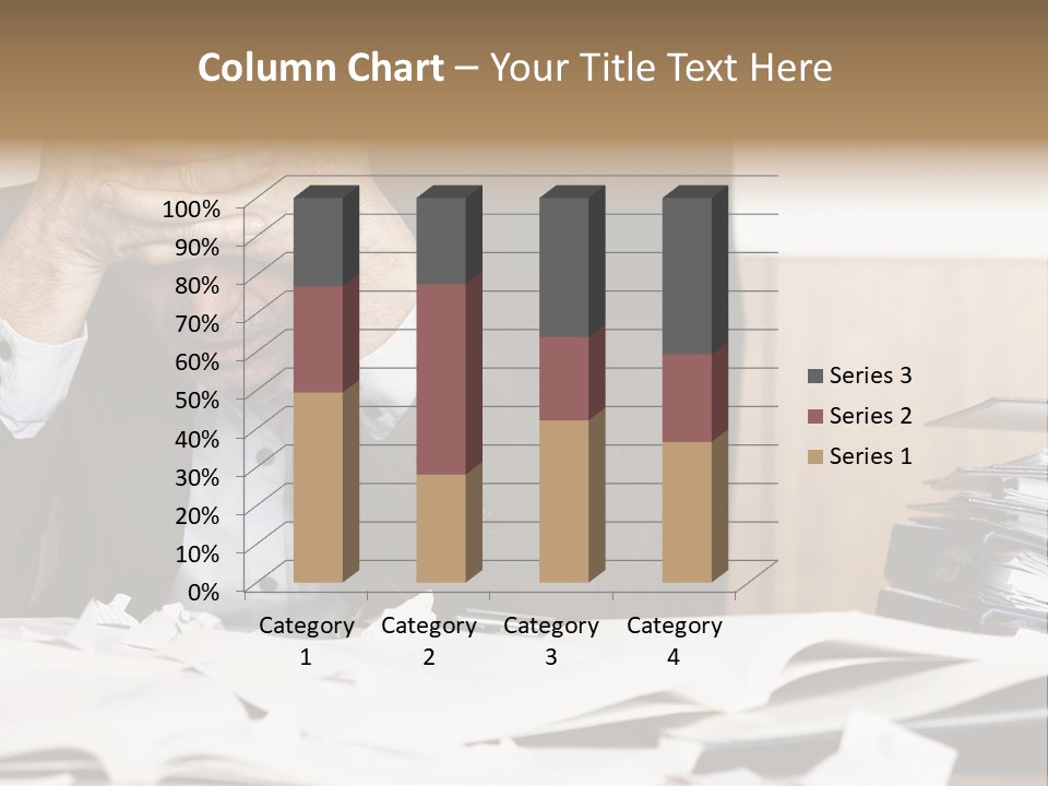 A Man Sitting At A Desk With A Pile Of Papers In Front Of Him PowerPoint Template