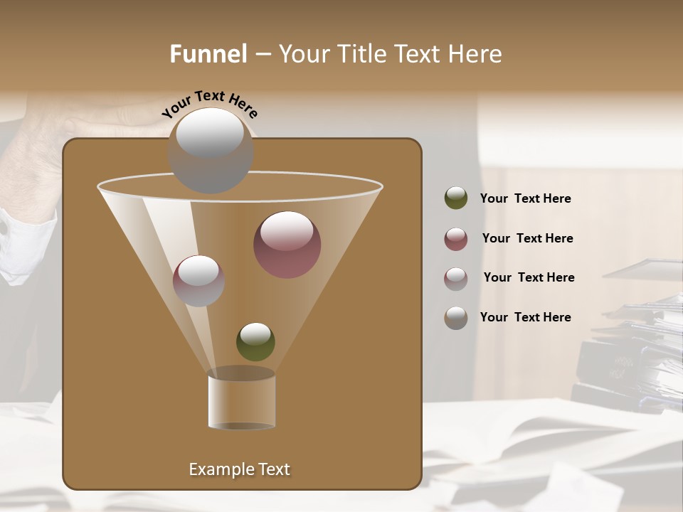 A Man Sitting At A Desk With A Pile Of Papers In Front Of Him PowerPoint Template
