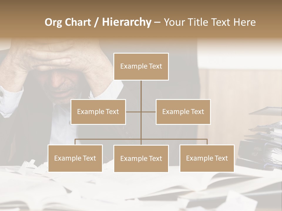 A Man Sitting At A Desk With A Pile Of Papers In Front Of Him PowerPoint Template