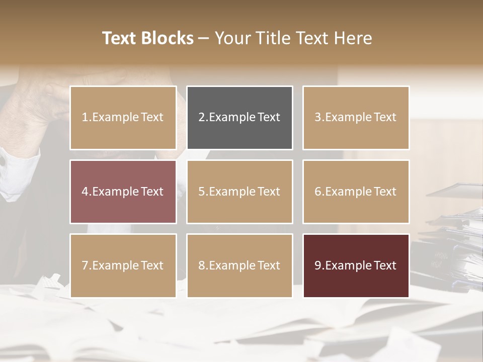 A Man Sitting At A Desk With A Pile Of Papers In Front Of Him PowerPoint Template