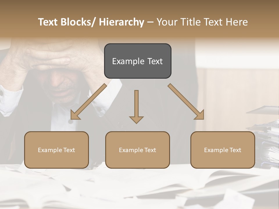 A Man Sitting At A Desk With A Pile Of Papers In Front Of Him PowerPoint Template