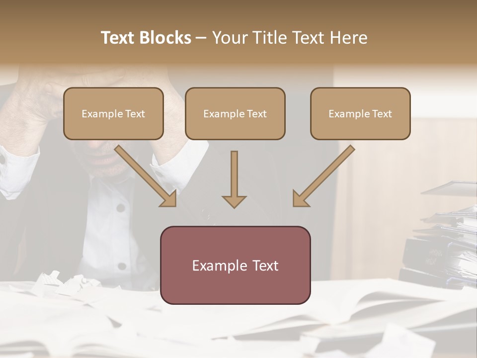 A Man Sitting At A Desk With A Pile Of Papers In Front Of Him PowerPoint Template