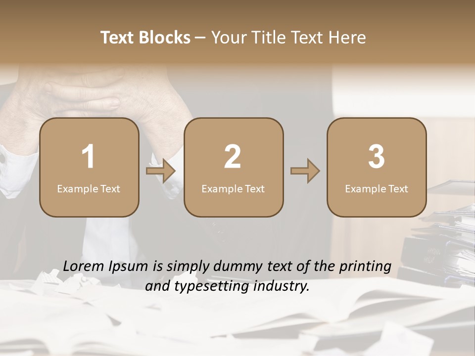 A Man Sitting At A Desk With A Pile Of Papers In Front Of Him PowerPoint Template