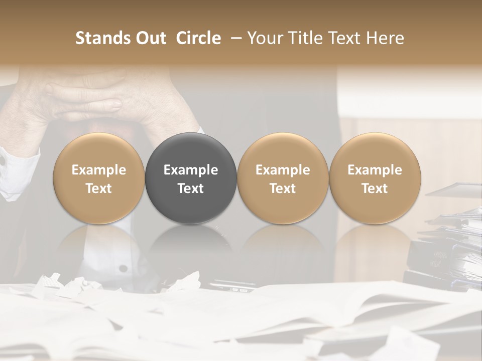 A Man Sitting At A Desk With A Pile Of Papers In Front Of Him PowerPoint Template