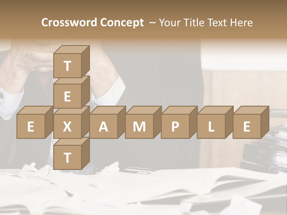 A Man Sitting At A Desk With A Pile Of Papers In Front Of Him PowerPoint Template