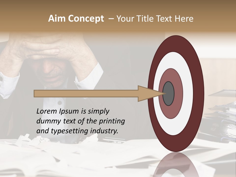 A Man Sitting At A Desk With A Pile Of Papers In Front Of Him PowerPoint Template