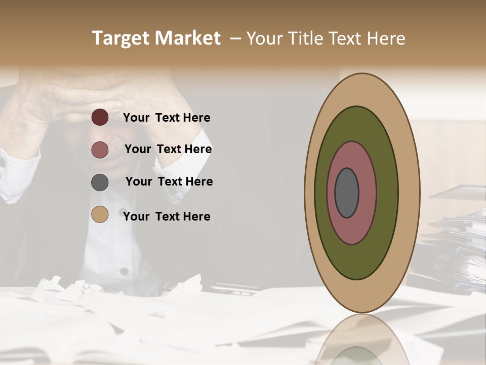 A Man Sitting At A Desk With A Pile Of Papers In Front Of Him PowerPoint Template