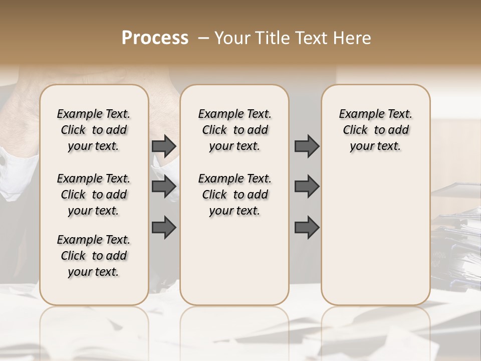 A Man Sitting At A Desk With A Pile Of Papers In Front Of Him PowerPoint Template