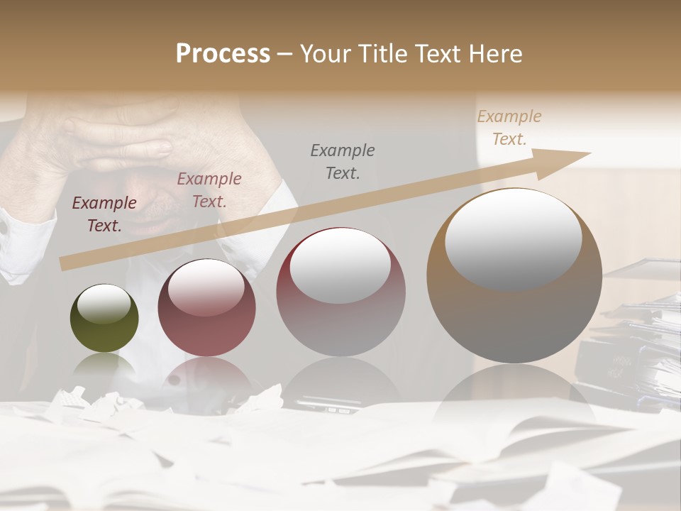 A Man Sitting At A Desk With A Pile Of Papers In Front Of Him PowerPoint Template