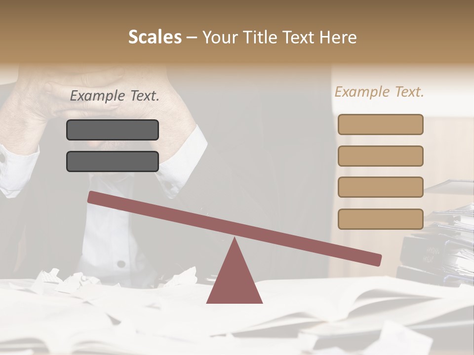 A Man Sitting At A Desk With A Pile Of Papers In Front Of Him PowerPoint Template