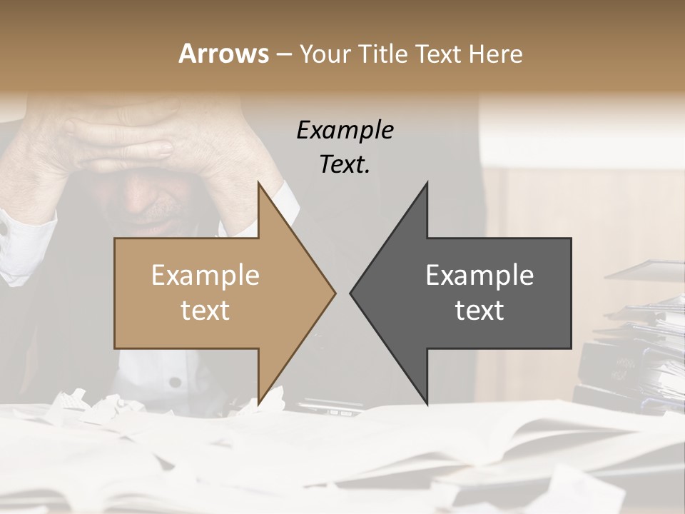 A Man Sitting At A Desk With A Pile Of Papers In Front Of Him PowerPoint Template