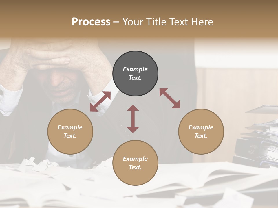 A Man Sitting At A Desk With A Pile Of Papers In Front Of Him PowerPoint Template