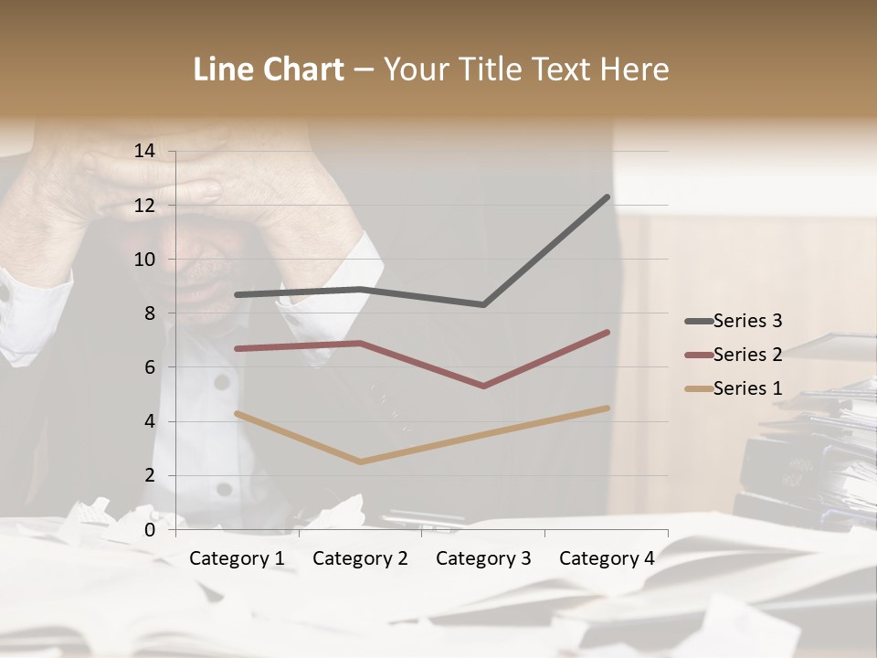 A Man Sitting At A Desk With A Pile Of Papers In Front Of Him PowerPoint Template