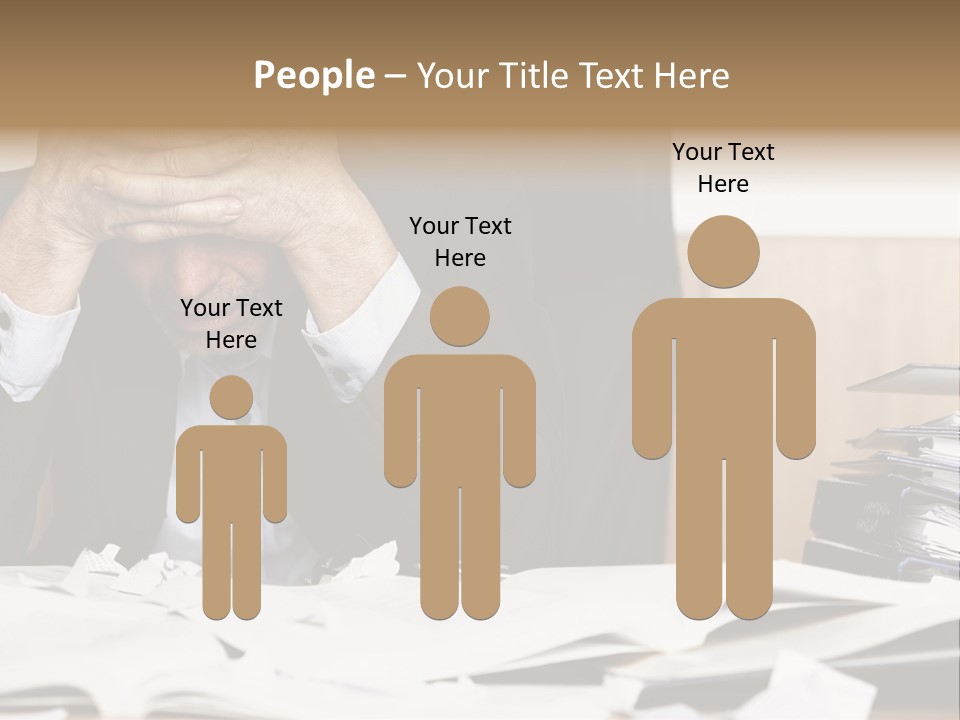 A Man Sitting At A Desk With A Pile Of Papers In Front Of Him PowerPoint Template