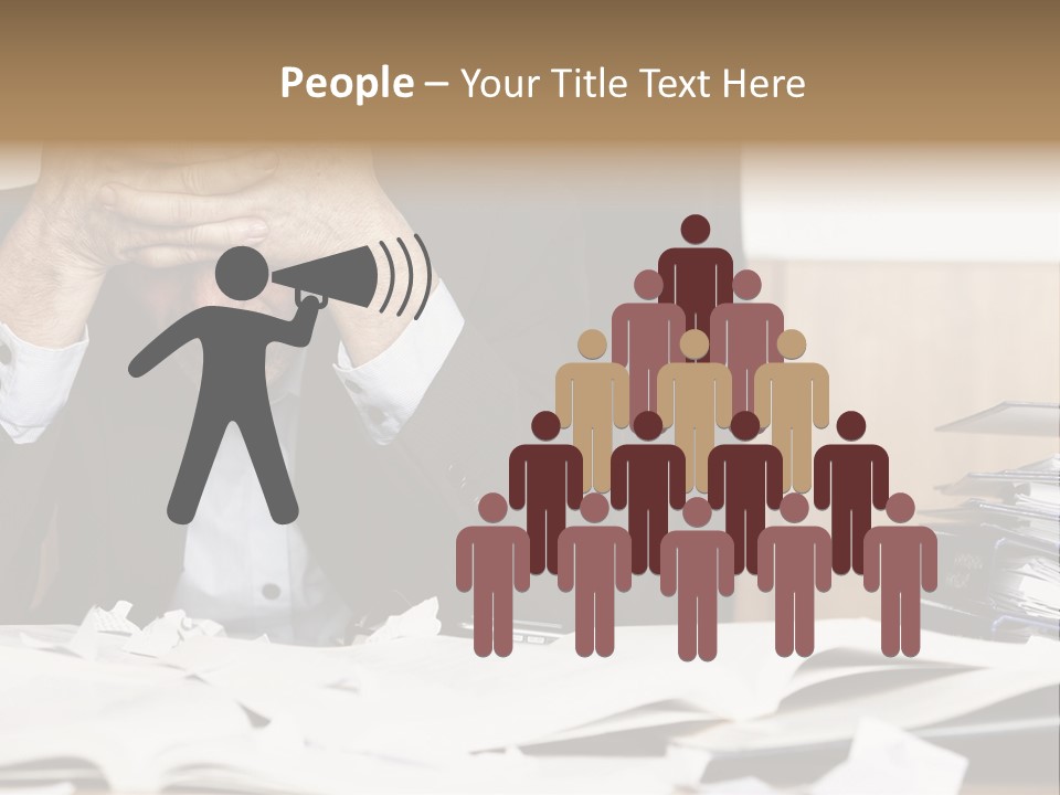 A Man Sitting At A Desk With A Pile Of Papers In Front Of Him PowerPoint Template