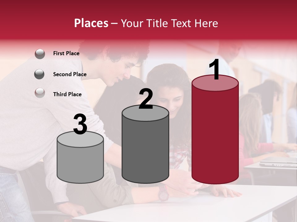 A Group Of Young People Looking At A Computer Screen PowerPoint Template