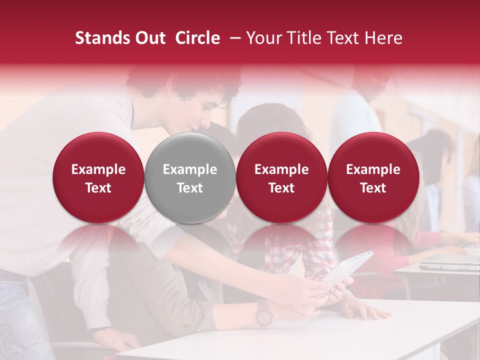 A Group Of Young People Looking At A Computer Screen PowerPoint Template