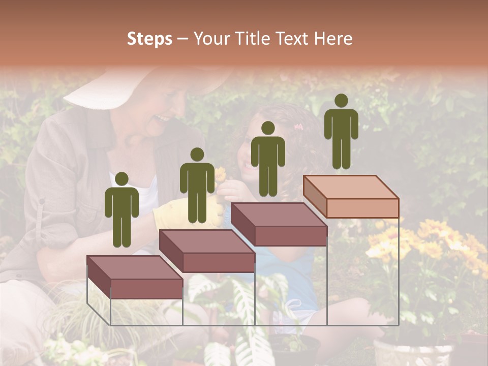 A Woman And A Little Girl Sitting In A Garden PowerPoint Template