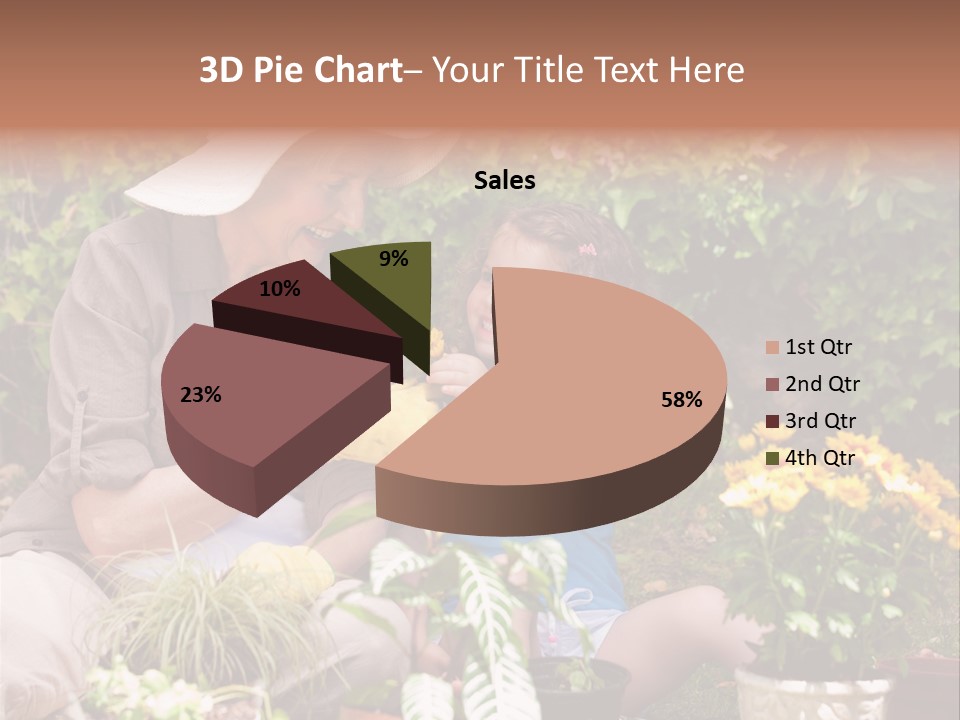 A Woman And A Little Girl Sitting In A Garden PowerPoint Template