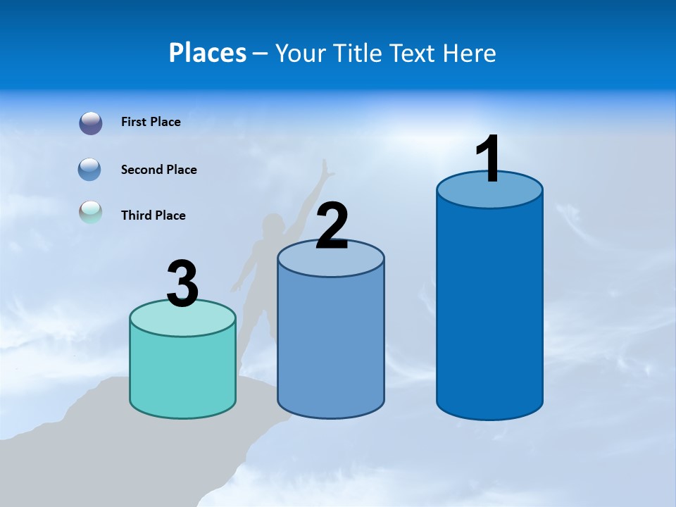 A Person Standing On Top Of A Hill With Their Arms In The Air PowerPoint Template