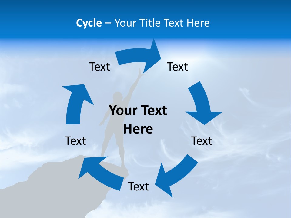 A Person Standing On Top Of A Hill With Their Arms In The Air PowerPoint Template