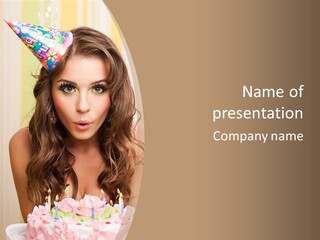 A Woman With A Birthday Cake With Candles On It PowerPoint Template