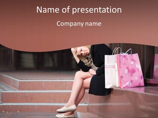 A Woman Sitting On Steps With Shopping Bags PowerPoint Template