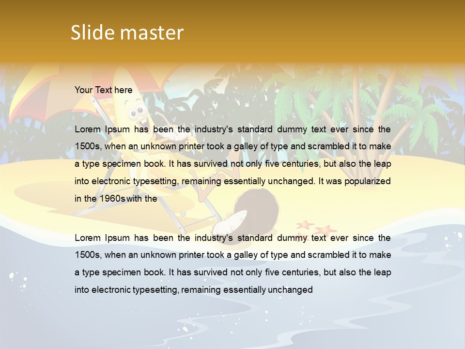 A Banana Sitting On A Beach Chair With An Umbrella PowerPoint Template