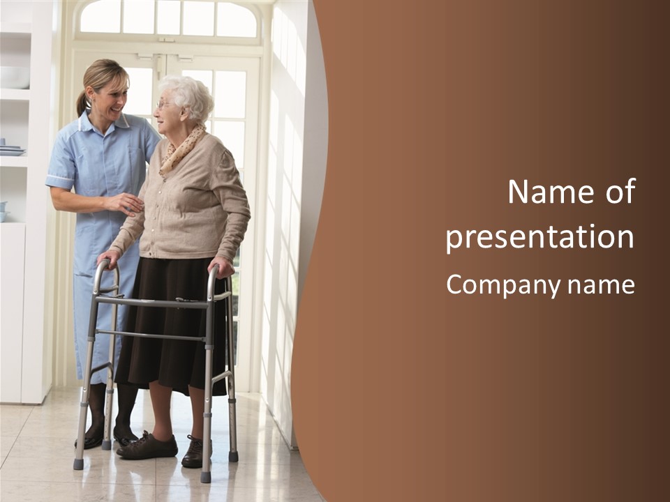 A Woman With A Walker Talking To A Man In A Kitchen PowerPoint Template