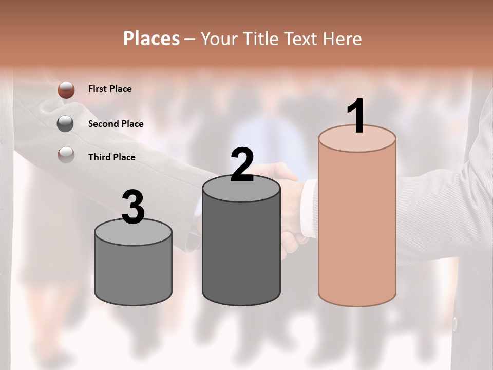 Two Men Shaking Hands In Front Of A Group Of People PowerPoint Template