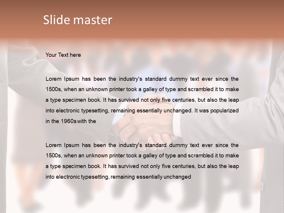 Two Men Shaking Hands In Front Of A Group Of People PowerPoint Template