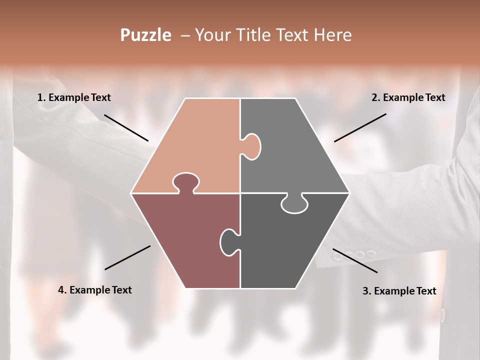 Two Men Shaking Hands In Front Of A Group Of People PowerPoint Template