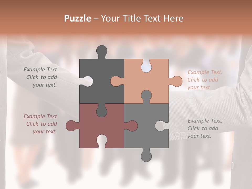 Two Men Shaking Hands In Front Of A Group Of People PowerPoint Template