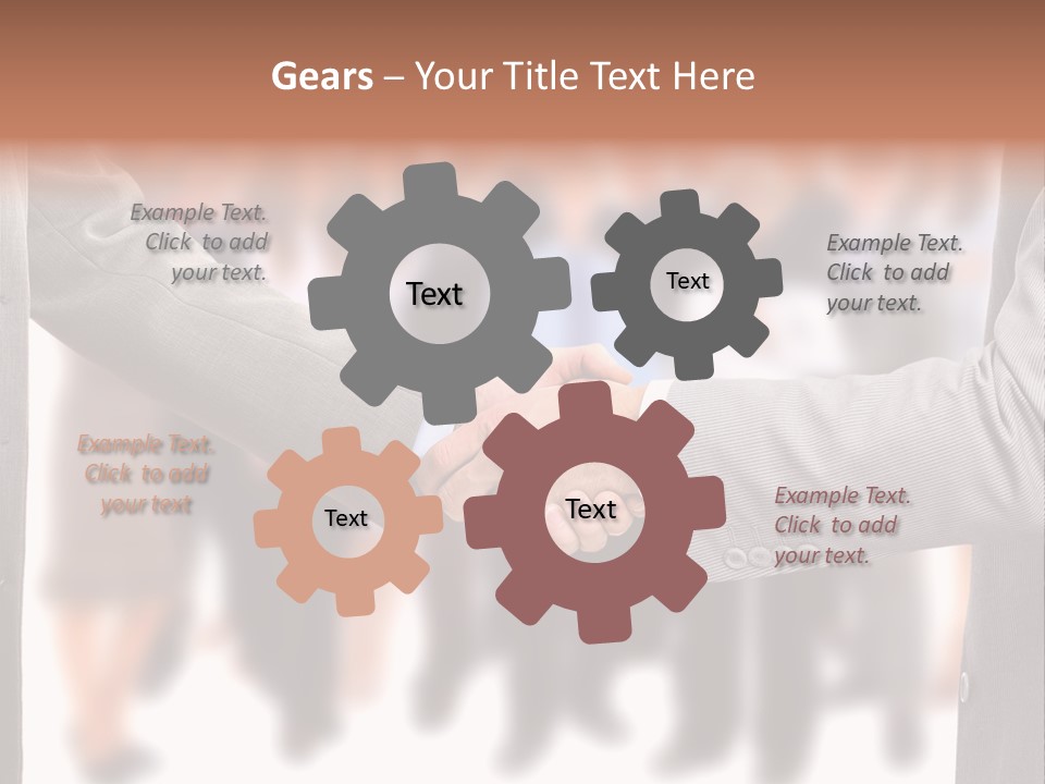 Two Men Shaking Hands In Front Of A Group Of People PowerPoint Template