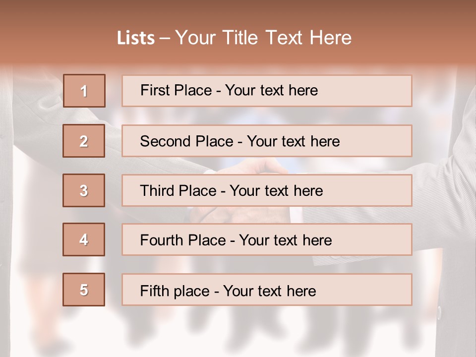 Two Men Shaking Hands In Front Of A Group Of People PowerPoint Template