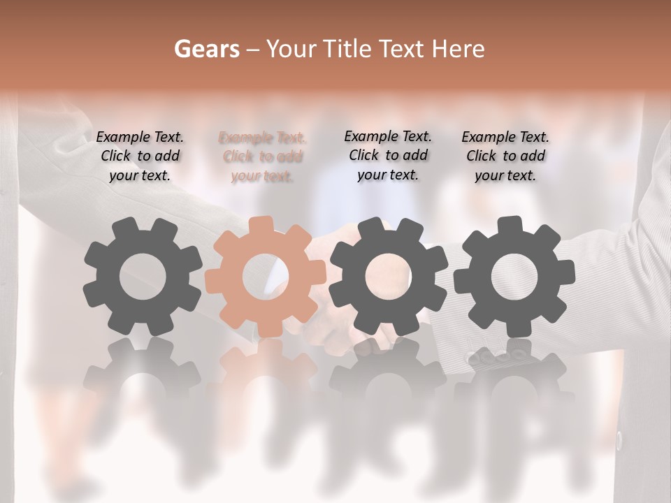 Two Men Shaking Hands In Front Of A Group Of People PowerPoint Template