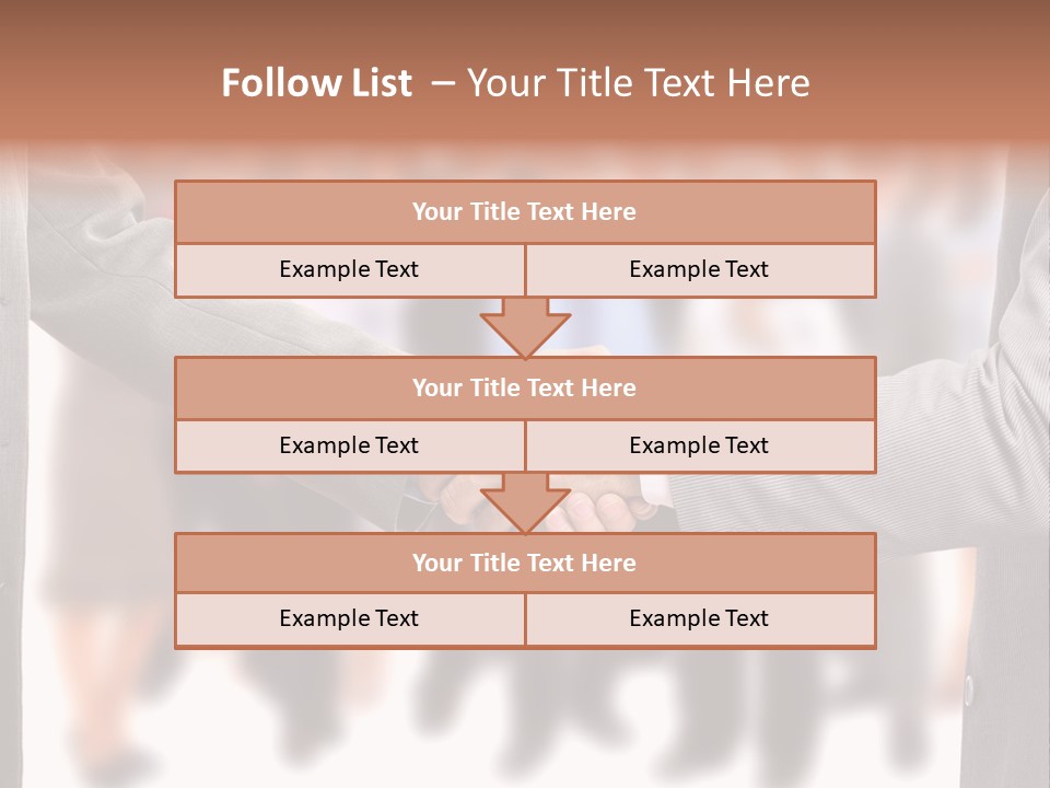 Two Men Shaking Hands In Front Of A Group Of People PowerPoint Template