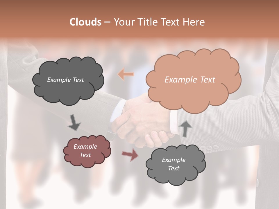 Two Men Shaking Hands In Front Of A Group Of People PowerPoint Template