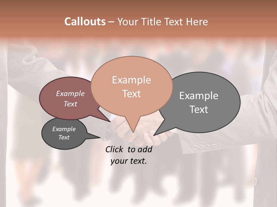 Two Men Shaking Hands In Front Of A Group Of People PowerPoint Template