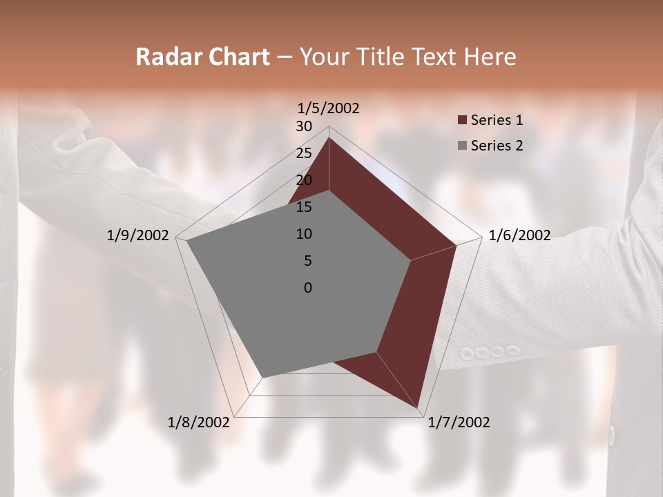 Two Men Shaking Hands In Front Of A Group Of People PowerPoint Template