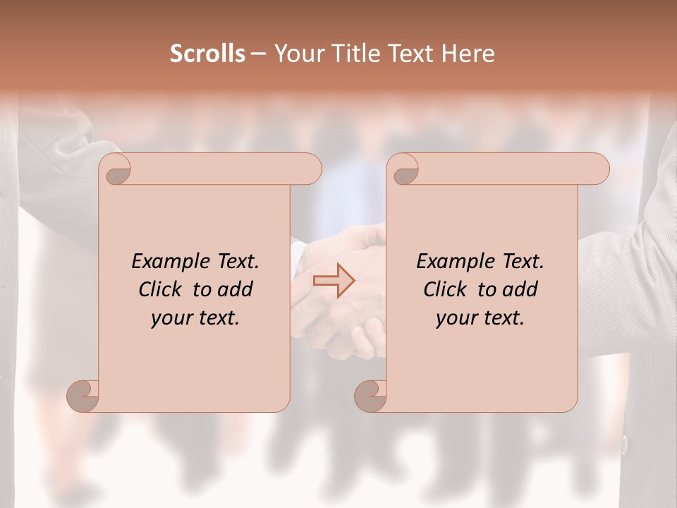 Two Men Shaking Hands In Front Of A Group Of People PowerPoint Template