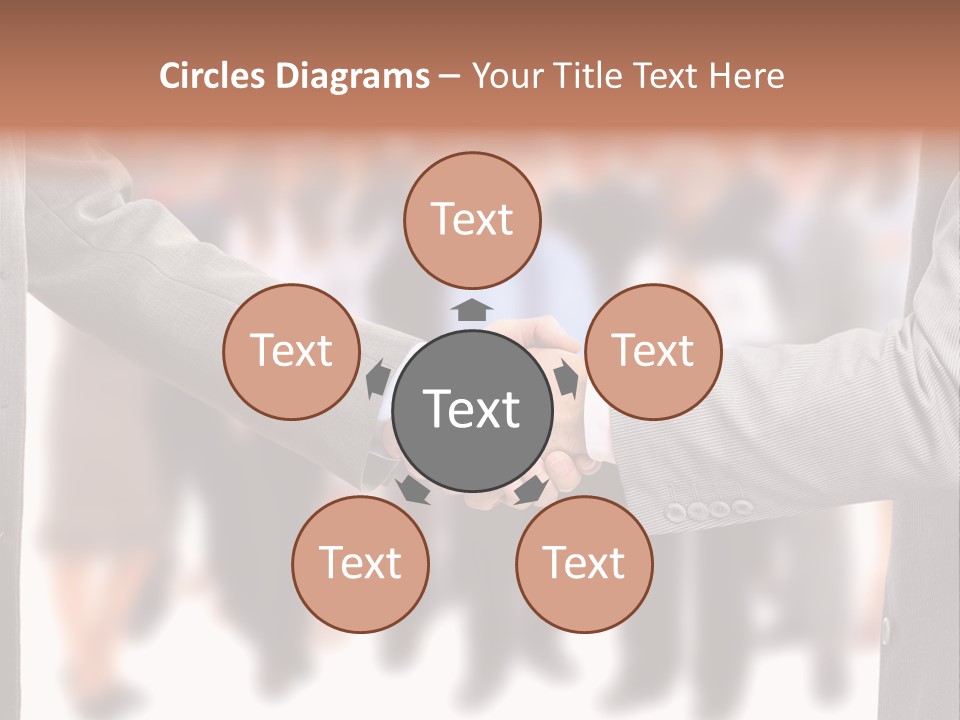 Two Men Shaking Hands In Front Of A Group Of People PowerPoint Template