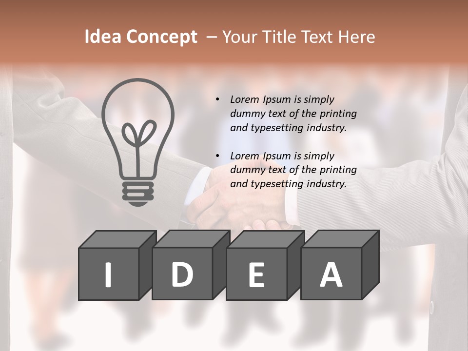 Two Men Shaking Hands In Front Of A Group Of People PowerPoint Template