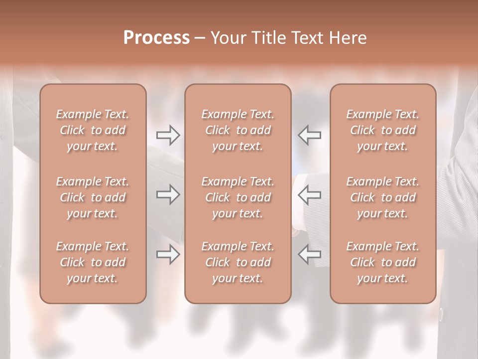 Two Men Shaking Hands In Front Of A Group Of People PowerPoint Template