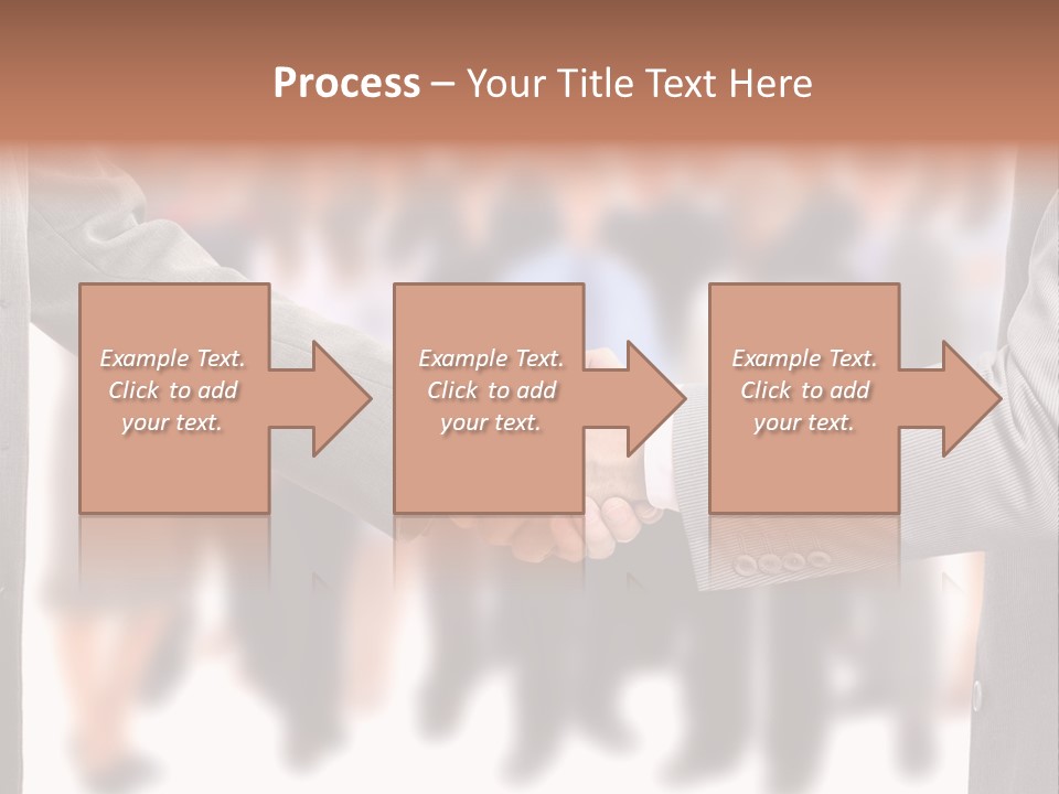 Two Men Shaking Hands In Front Of A Group Of People PowerPoint Template