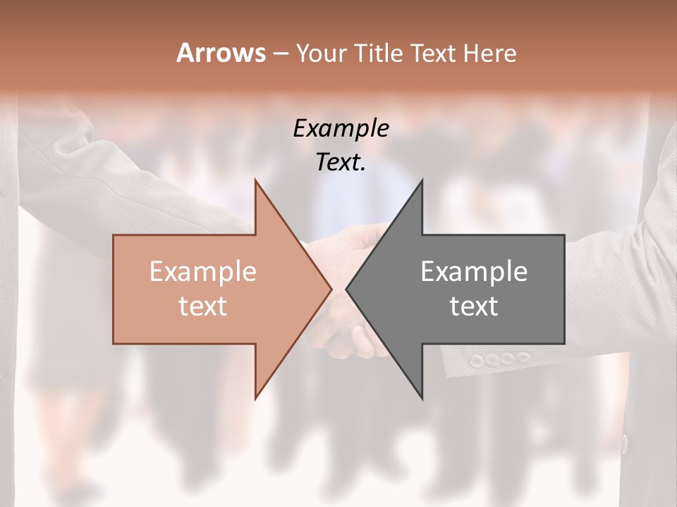 Two Men Shaking Hands In Front Of A Group Of People PowerPoint Template