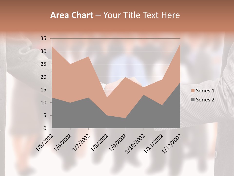 Two Men Shaking Hands In Front Of A Group Of People PowerPoint Template